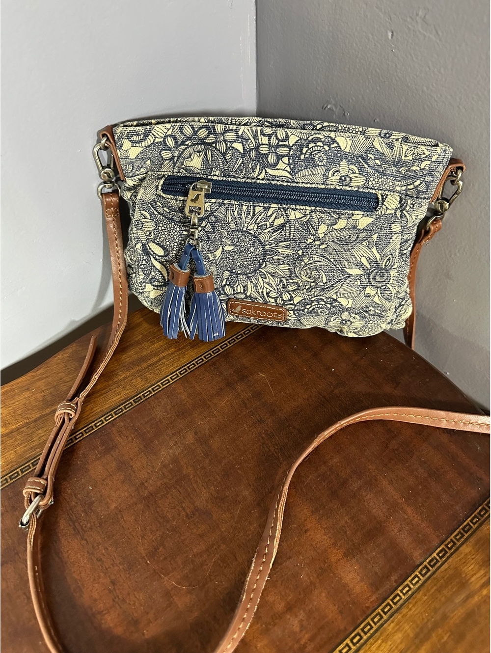 Sakroots Floral Print Crossbody Bag with Tassel Accents